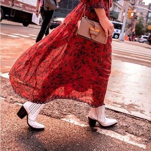 Ganni Callie Croc-embossed White Leather Cowboy Boots